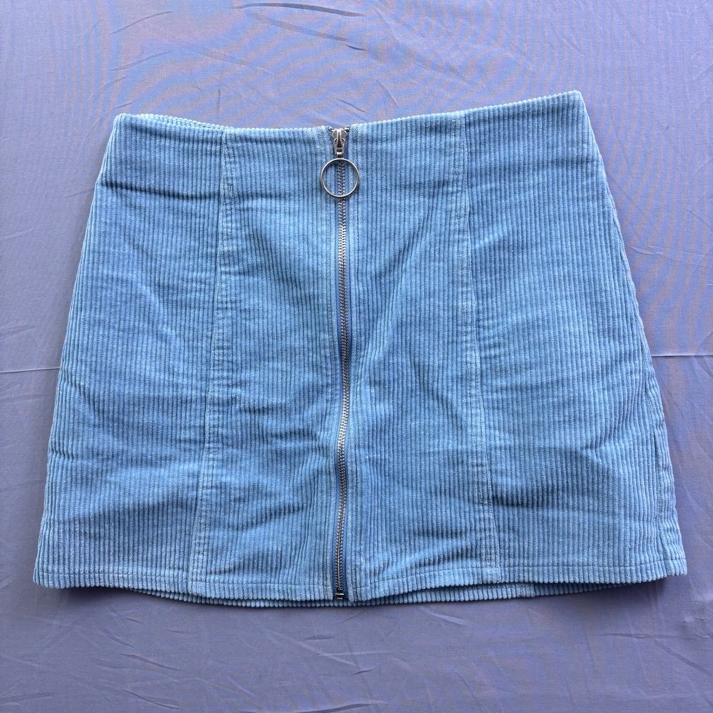 Chloe & Katie Blue Corduroy Front Zip Mini Skirt O-Ring Size M Y2K Festive